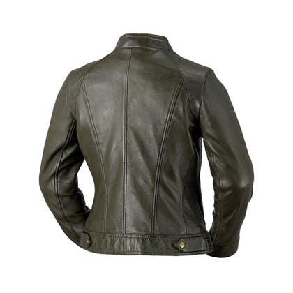 Favorite women's army green sheep leather jacket back view