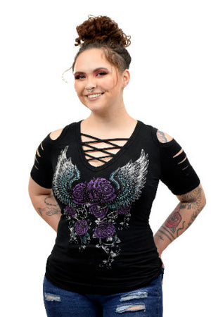 Women's Purple Rose and Wings Shirt
