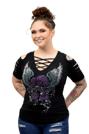 Women's Purple Rose and Wings Shirt