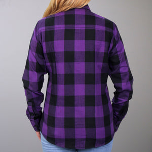 Hot Leathers Ladies Flannel: Features:

100% Heavyweight Cotton
Button Down Front and Chest Pockets
Double Button Cuff
Pencil