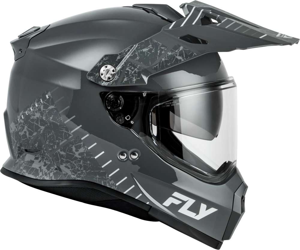 FLY Trekker Granite Helmet Grey/Grey internal sun visor lowered