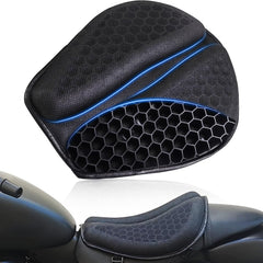 Foldable motorcycle gel seat cushion installed on a motorcycle seat