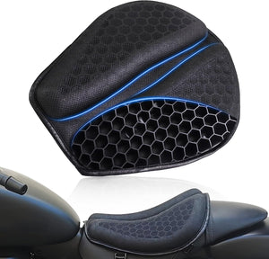 Foldable motorcycle gel seat cushion installed on a motorcycle seat