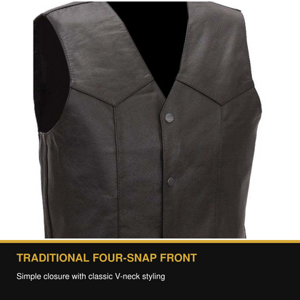 Eagle 4-Snap Plain Tall leather vest traditional four-snap front benefit
