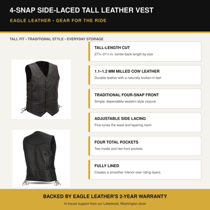 Eagle 4-Snap Side-Laced Tall leather vest features and benefits overview