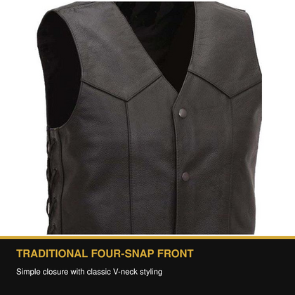 Eagle 4-Snap Side-Laced Tall leather vest traditional four-snap front benefit