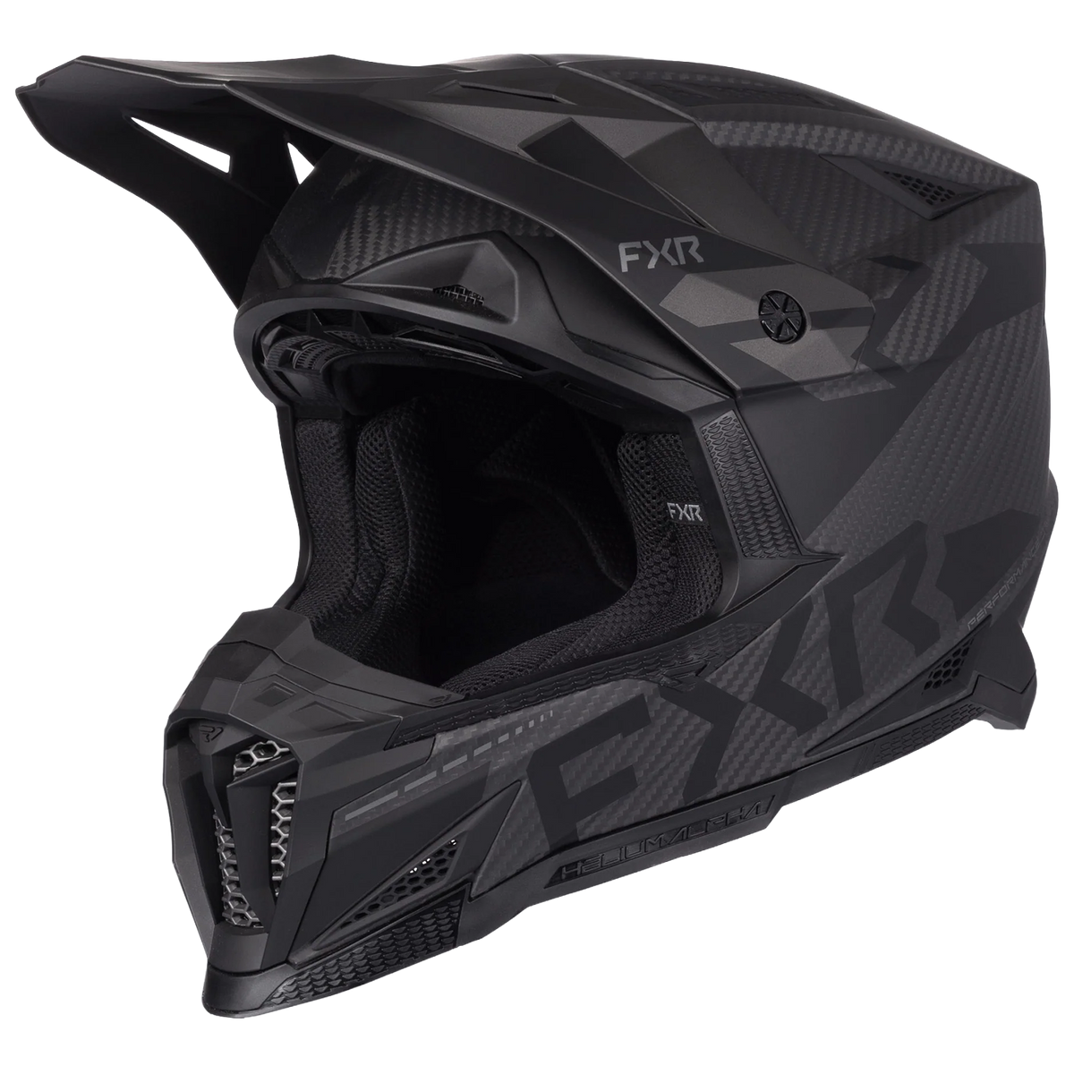 FXR Helium Alpha Carbon MX MIPS Helmet, Ops black, front three-quarter view