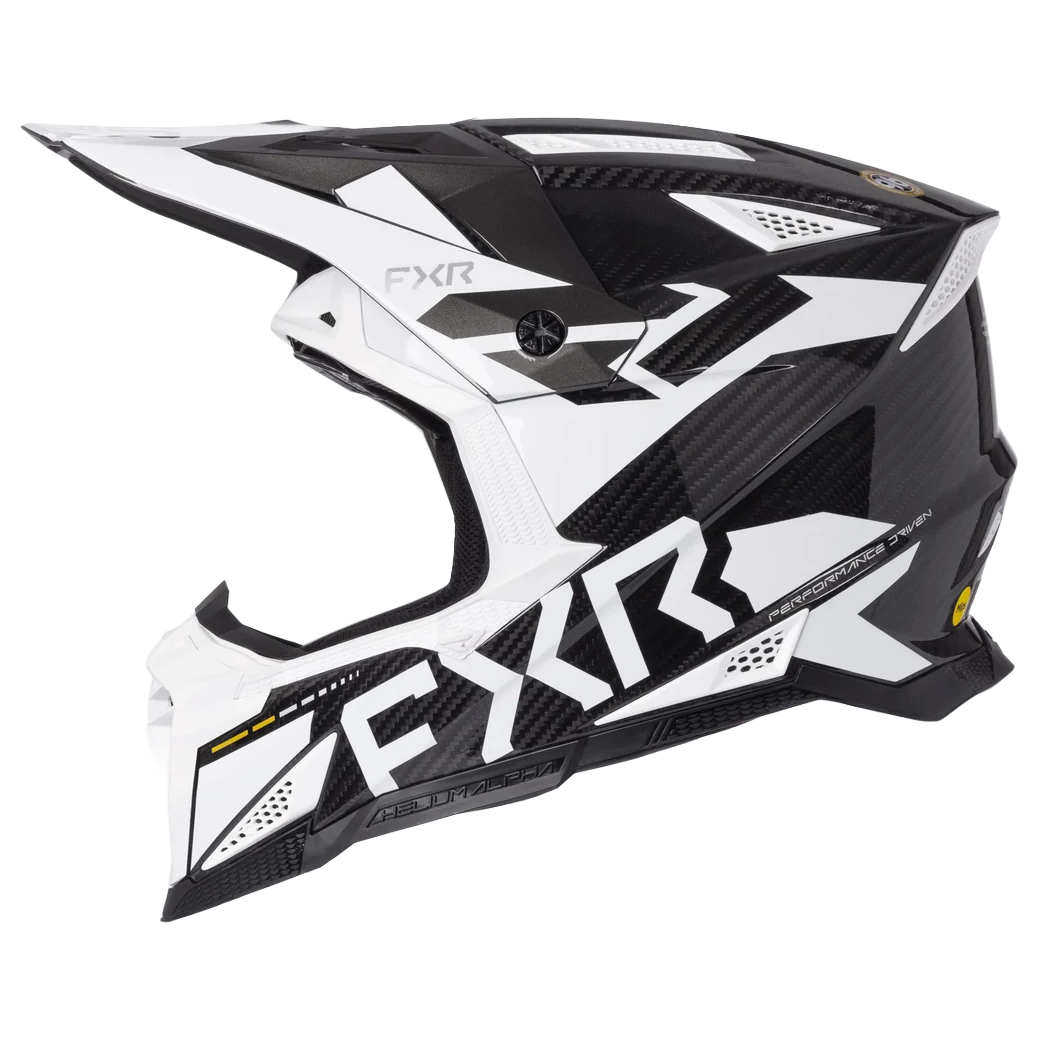 FXR Helium Alpha Carbon MX MIPS Helmet, Tux black and white, left side