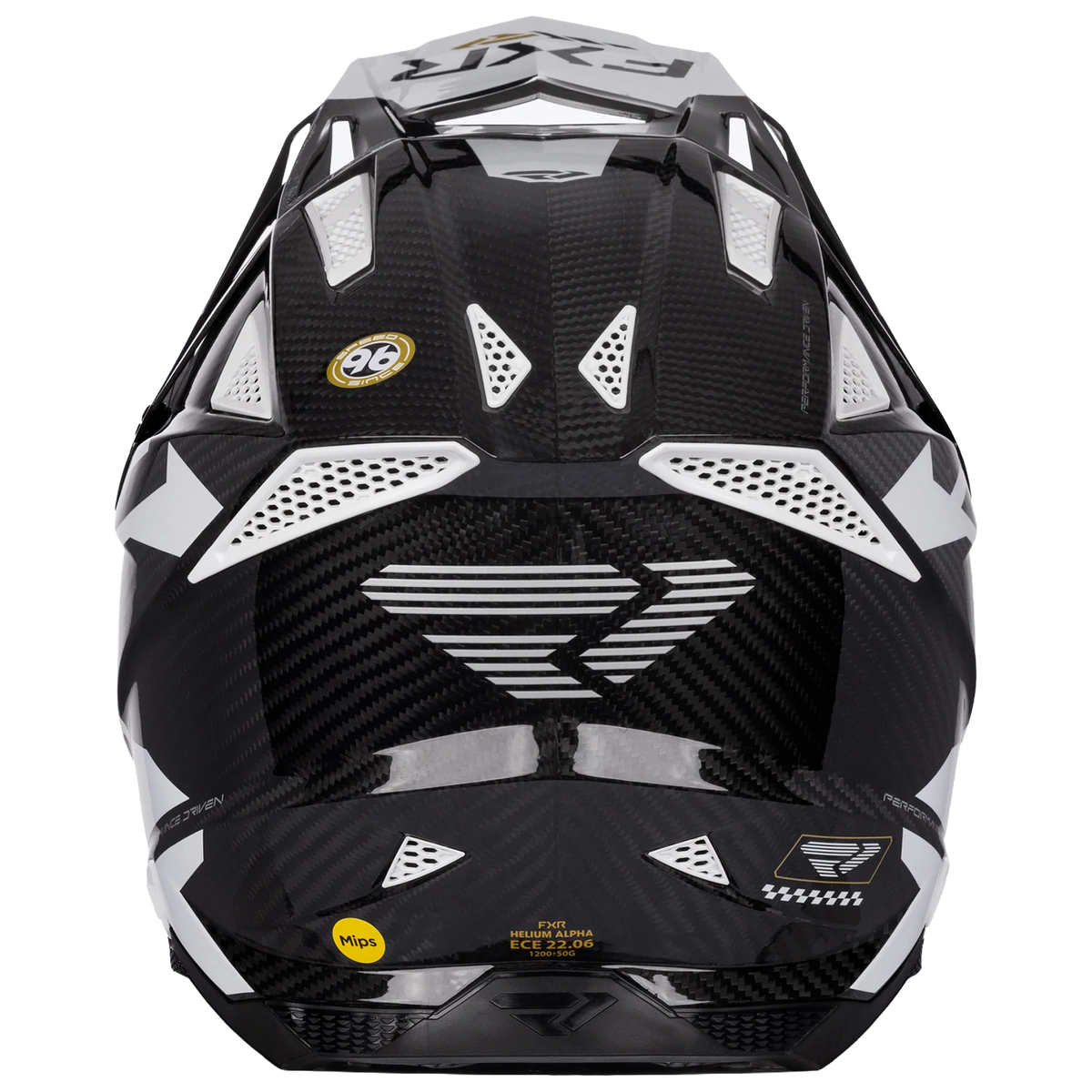 FXR Helium Alpha Carbon MX MIPS Helmet, Tux black and white, rear view