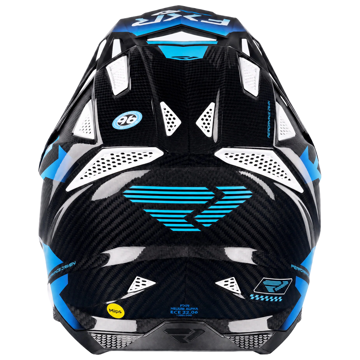 FXR Helium Alpha Carbon MX MIPS Helmet, Aurora blue, rear view