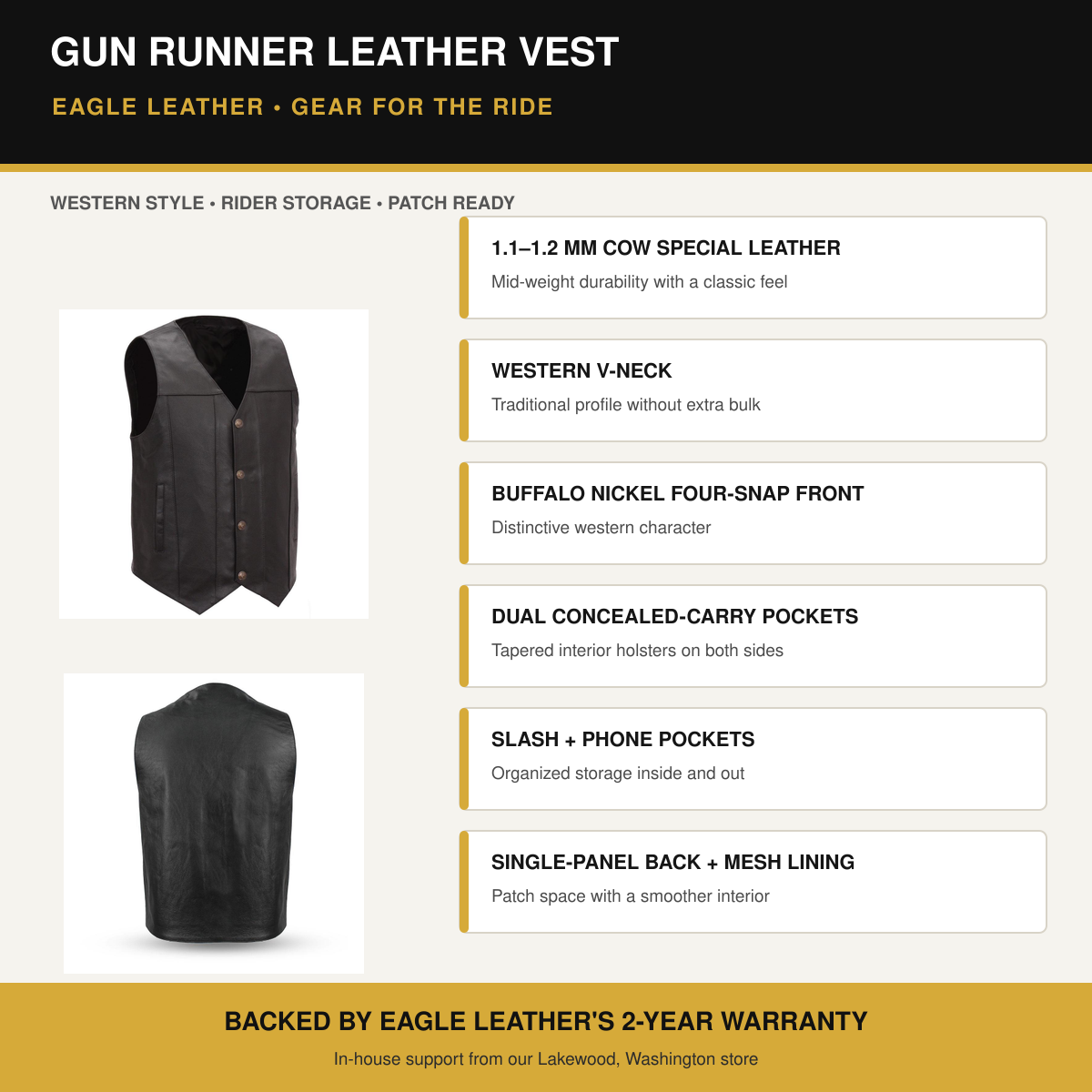 Eagle Gun Runner leather vest features and benefits overview