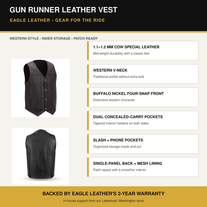 Eagle Gun Runner leather vest features and benefits overview