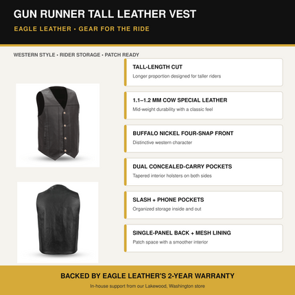 Eagle Gun Runner Tall leather vest features and benefits overview