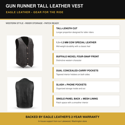 Eagle Gun Runner Tall leather vest features and benefits overview