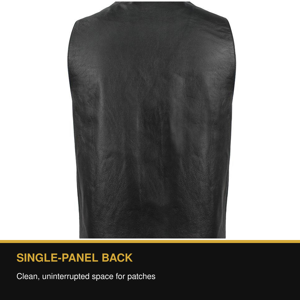 Eagle Gun Runner Tall leather vest single-panel patch-ready back benefit