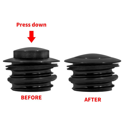 Black gas cap shown raised and flush