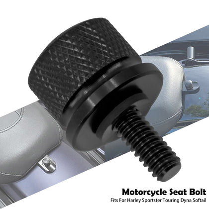 Black knurled Harley seat screw angled view
