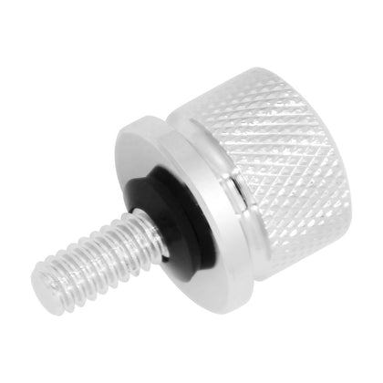 Chrome knurled Harley seat screw angled view