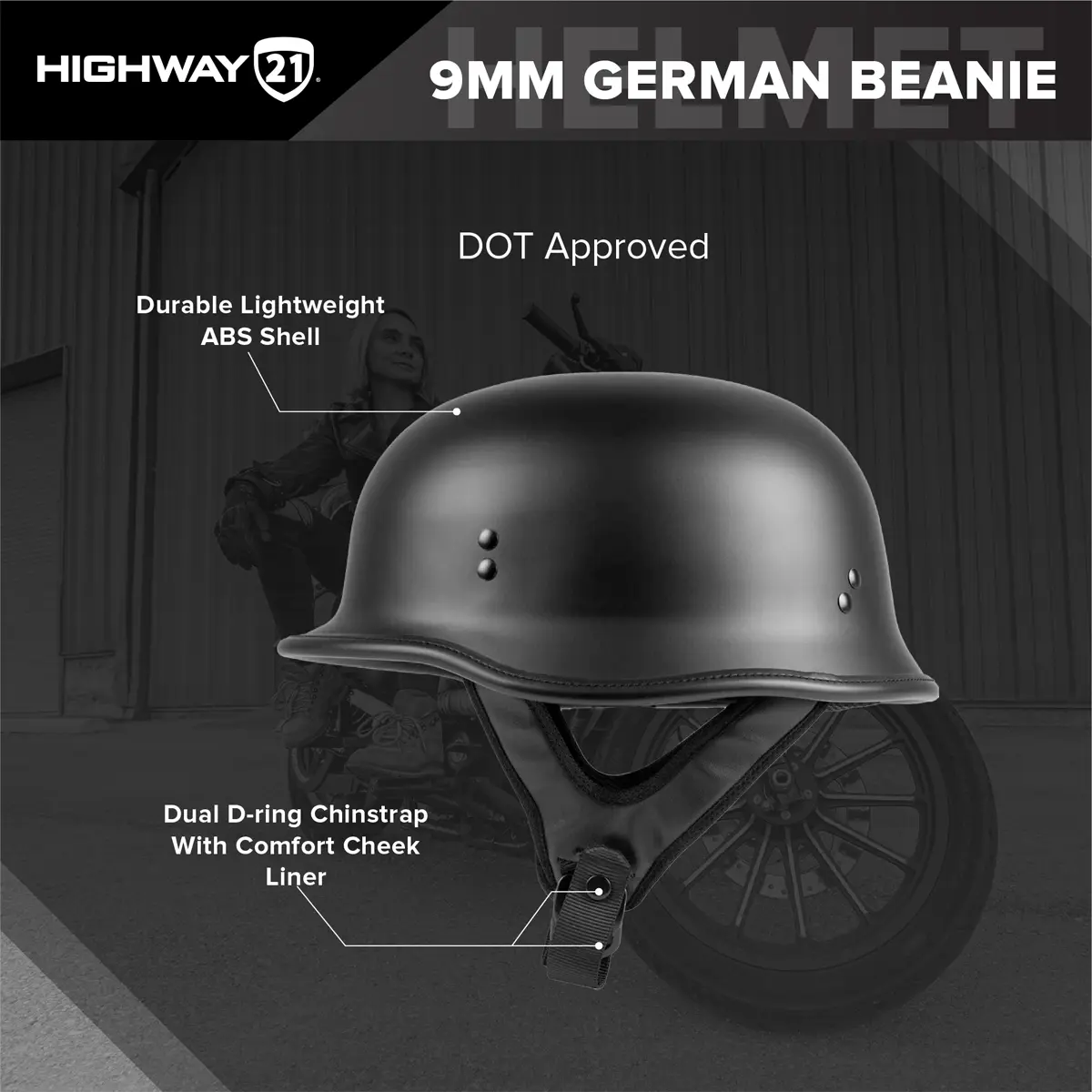 Highway 21 9mm Matte Black German Beanie Helmet Highway 21 9mm Matte Black German Beanie Helmet