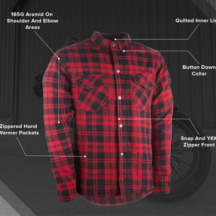Highway 21 Marksman Flannel Black/Red construction and closure feature diagram
