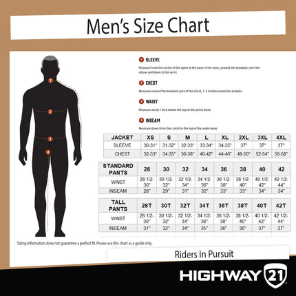 Highway 21 Marksman Flannel men's size chart