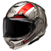HJC F100 Ant-Man MC-1 silver red black helmet closed front three-quarter view