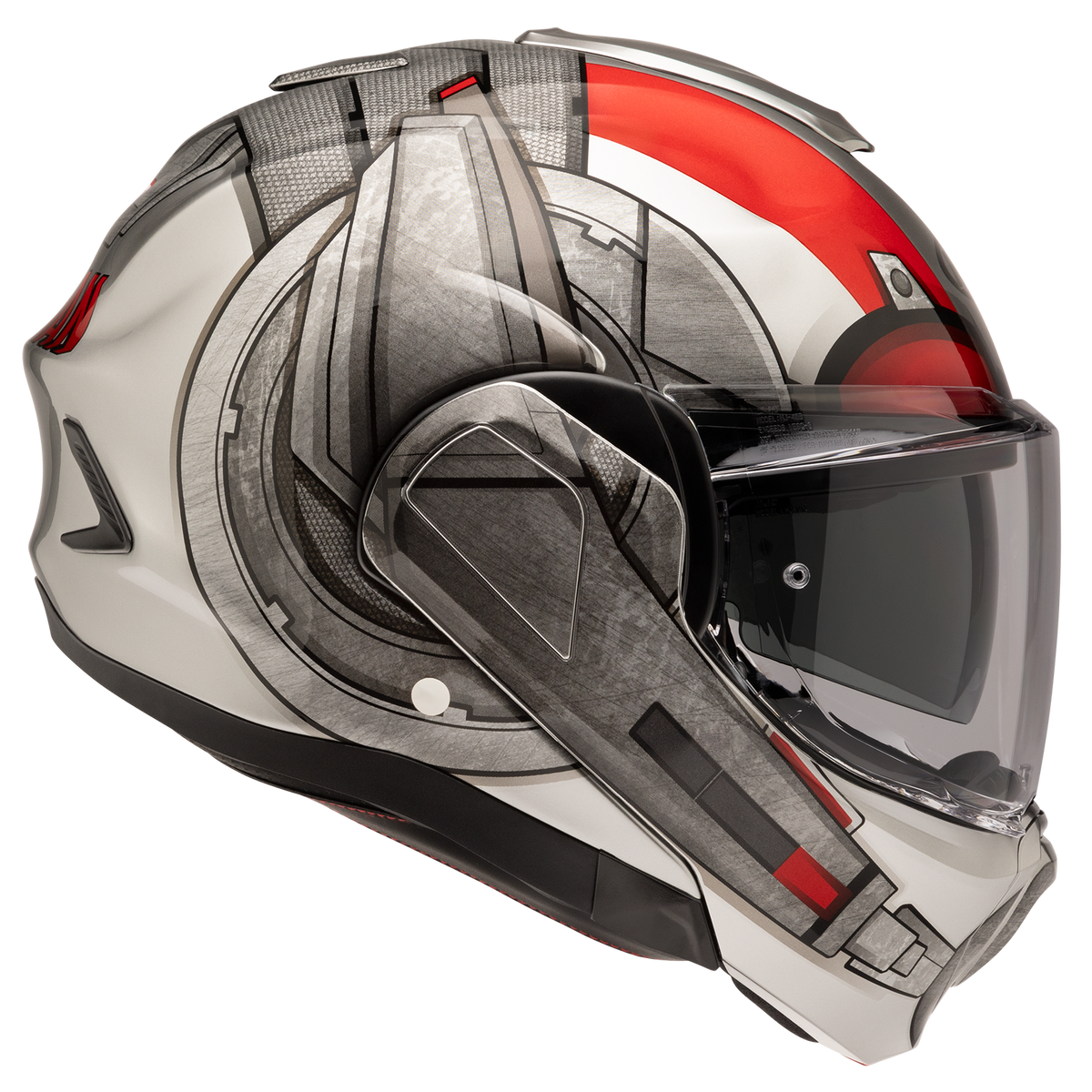 HJC F100 Ant-Man MC-1 silver red black helmet closed right-side profile