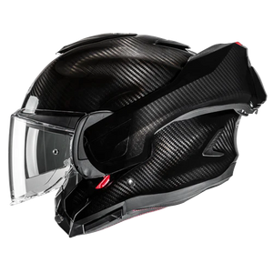 HJC F100 Carbon Gloss Black helmet with chin bar rotated open