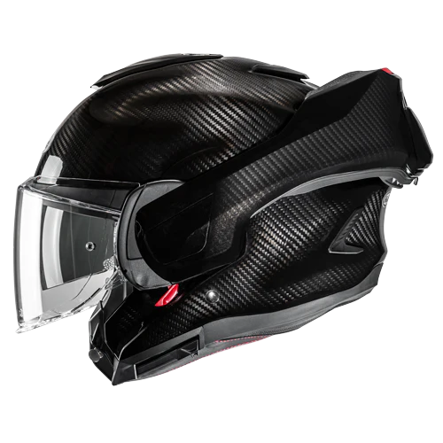 HJC F100 Carbon Gloss Black helmet with chin bar rotated open