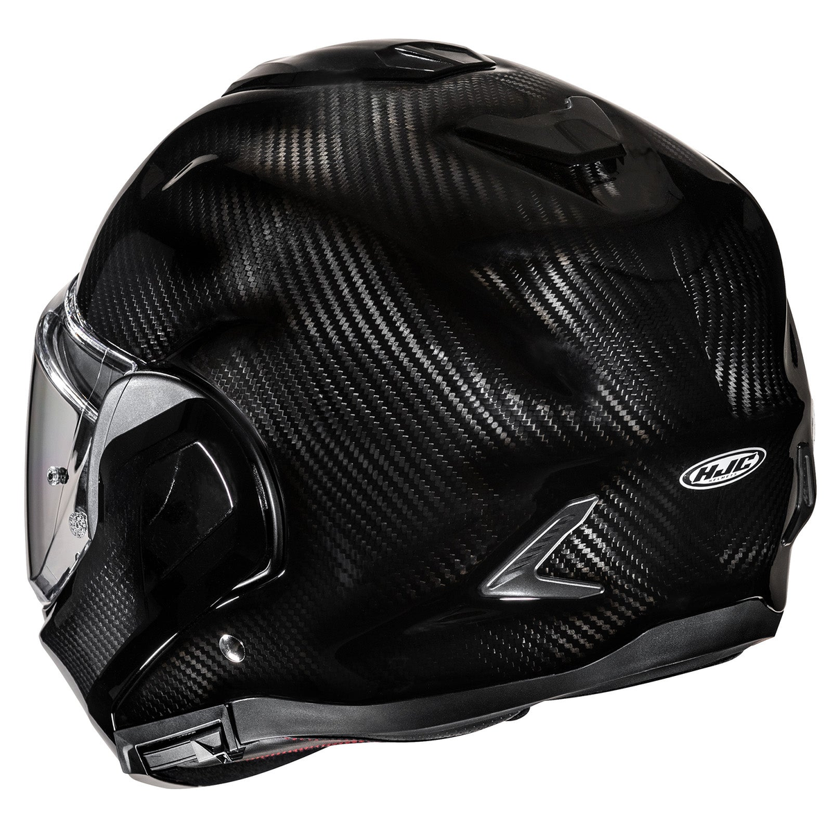 HJC F100 Carbon Gloss Black modular helmet rear right view