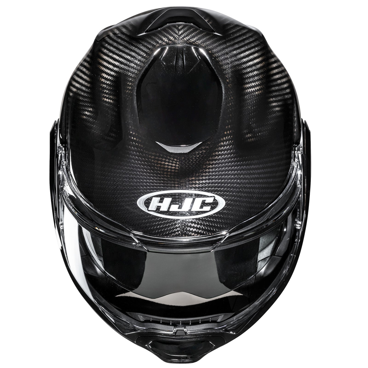HJC F100 Carbon Gloss Black modular helmet top front view