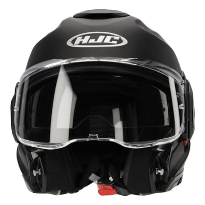 HJC F100 Matte Black modular helmet front view with chinbar rotated open