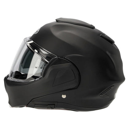 HJC F100 Matte Black modular helmet left side view with chinbar closed