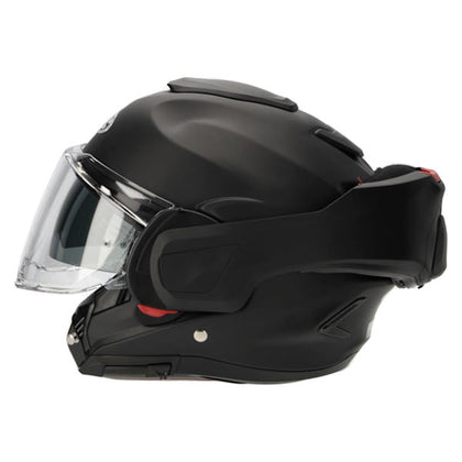 HJC F100 Matte Black modular helmet left side view with chinbar rotated open