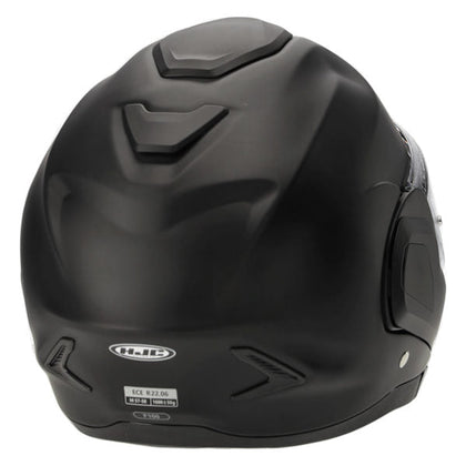 HJC F100 Matte Black modular helmet rear view with chinbar closed