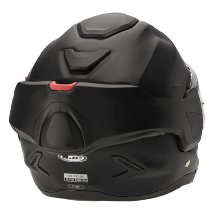 HJC F100 Matte Black modular helmet rear view with chinbar rotated open
