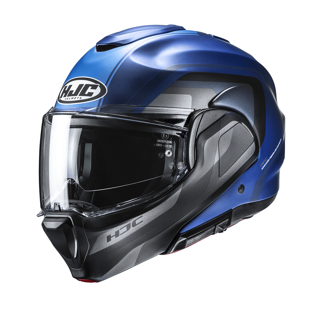 HJC F100 Reff MC2SF Blue / Black semi-flat helmet, front three-quarter view