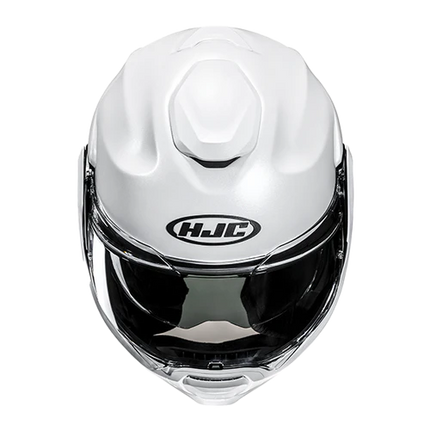 HJC F100 Solid helmet in White, top-front view showing ventilation