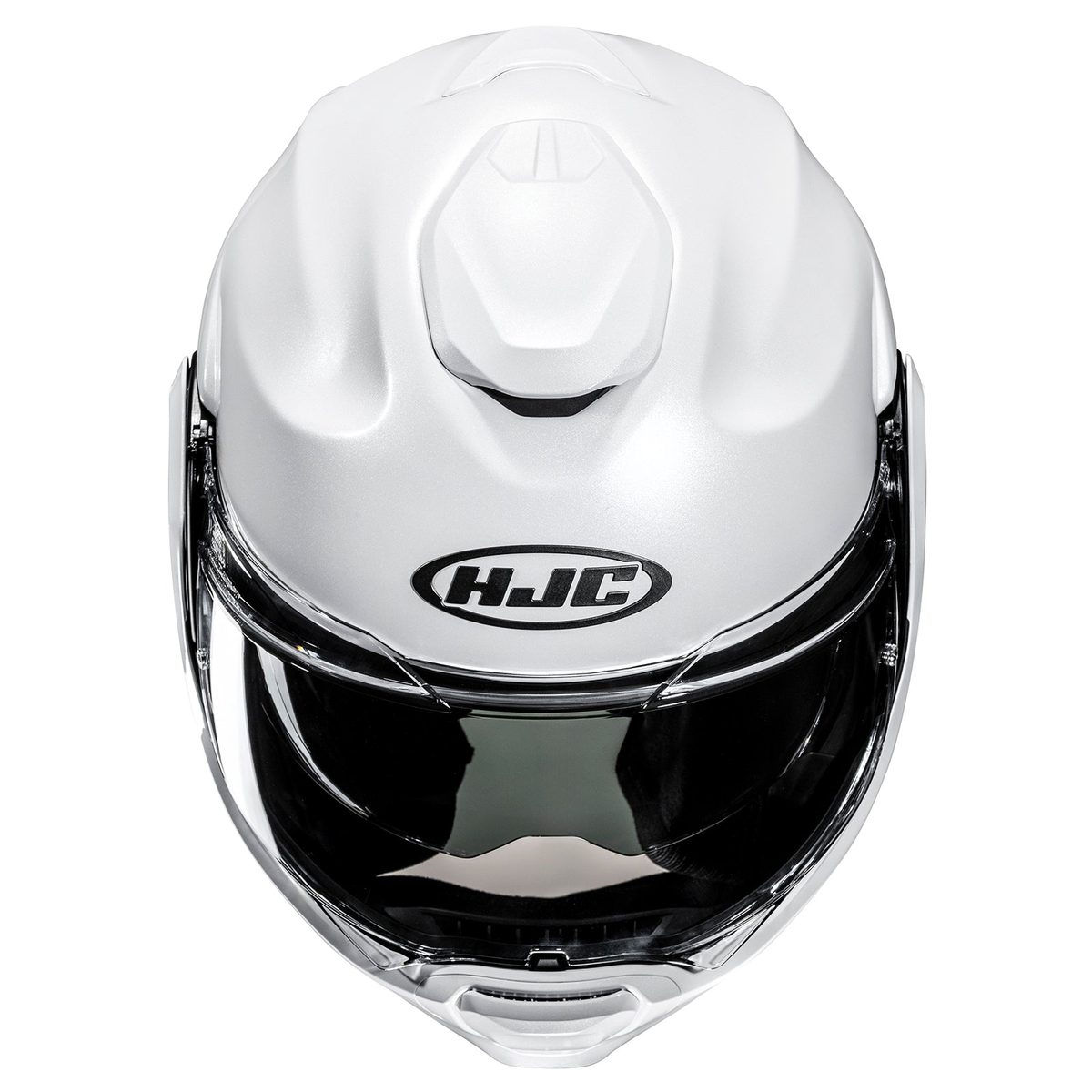 HJC F100 Solid helmet in White, top-front view showing ventilation