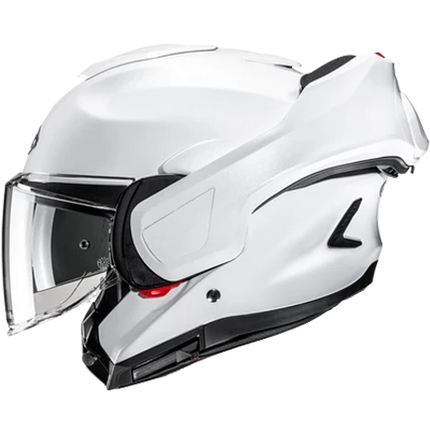 HJC F100 Solid helmet in White, chin bar rotated back with shield lowered