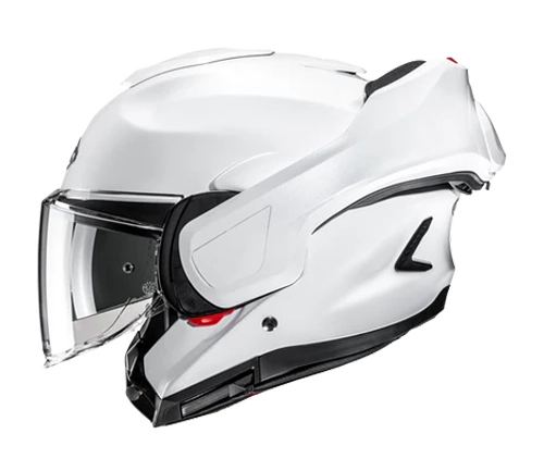 HJC F100 Solid helmet in White, chin bar rotated back with shield lowered