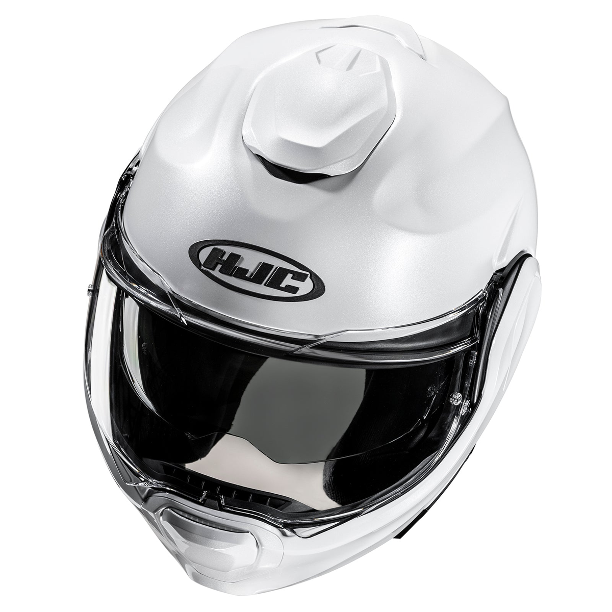 HJC F100 Solid helmet in White, elevated front three-quarter view