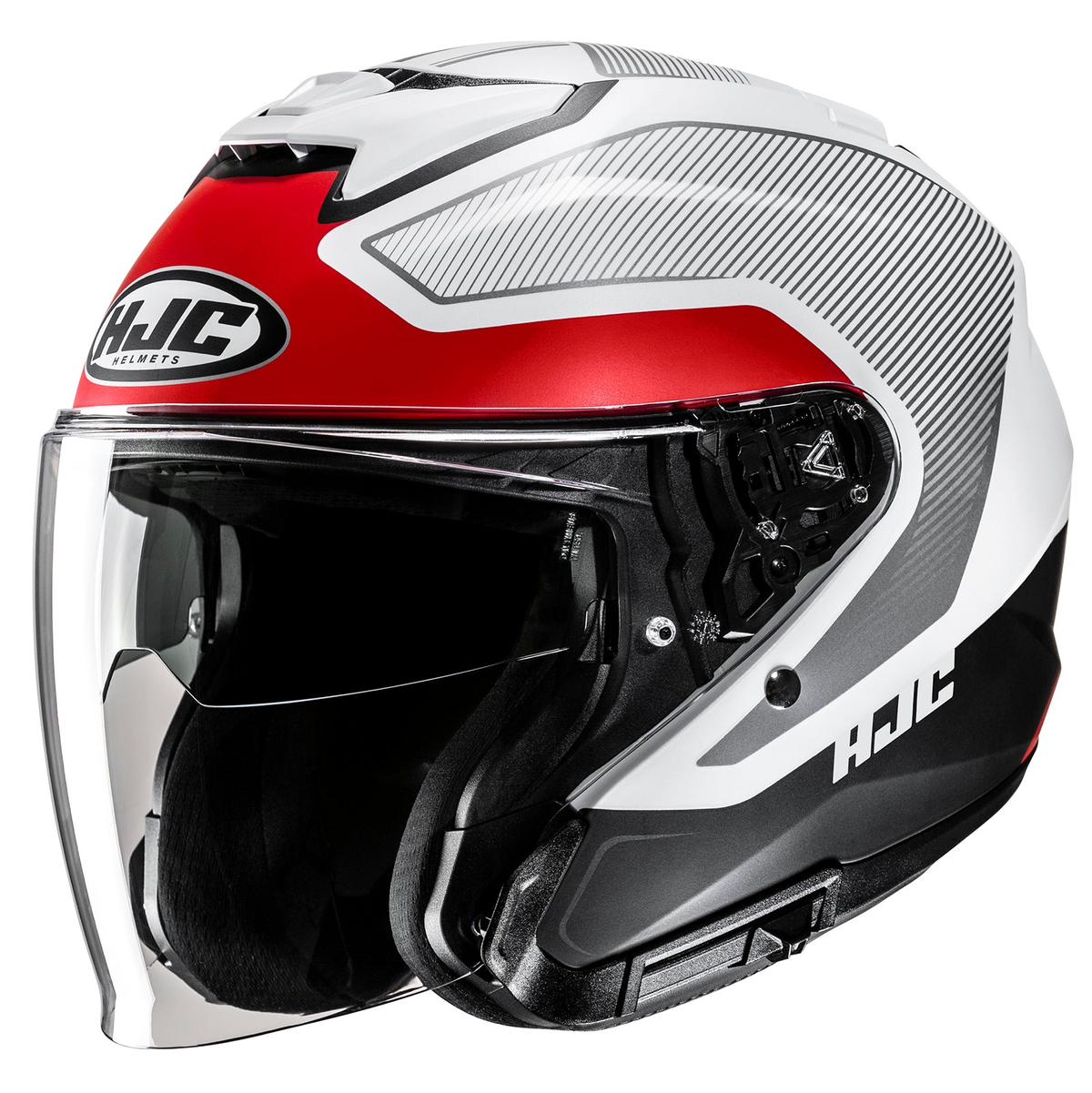 HJC i31 Tevis open-face helmet in MC1SF red and white, front three-quarter view