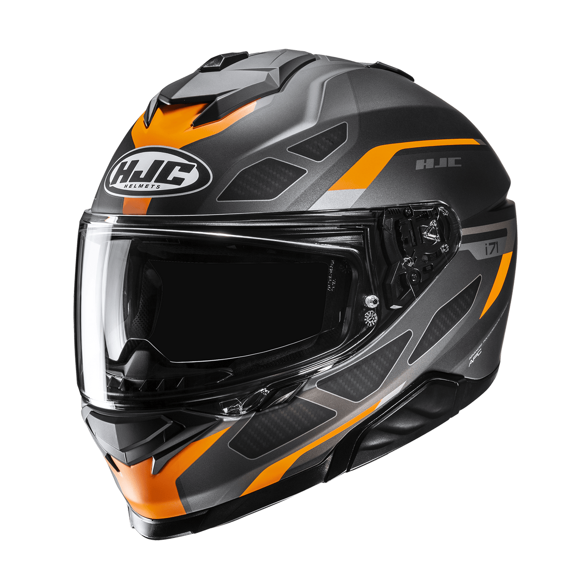 HJC i71 Zest Orange MC7SF helmet, official front three-quarter product view