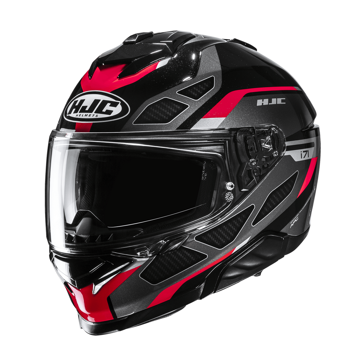 HJC i71 Zest Red MC1 helmet, official front three-quarter product view