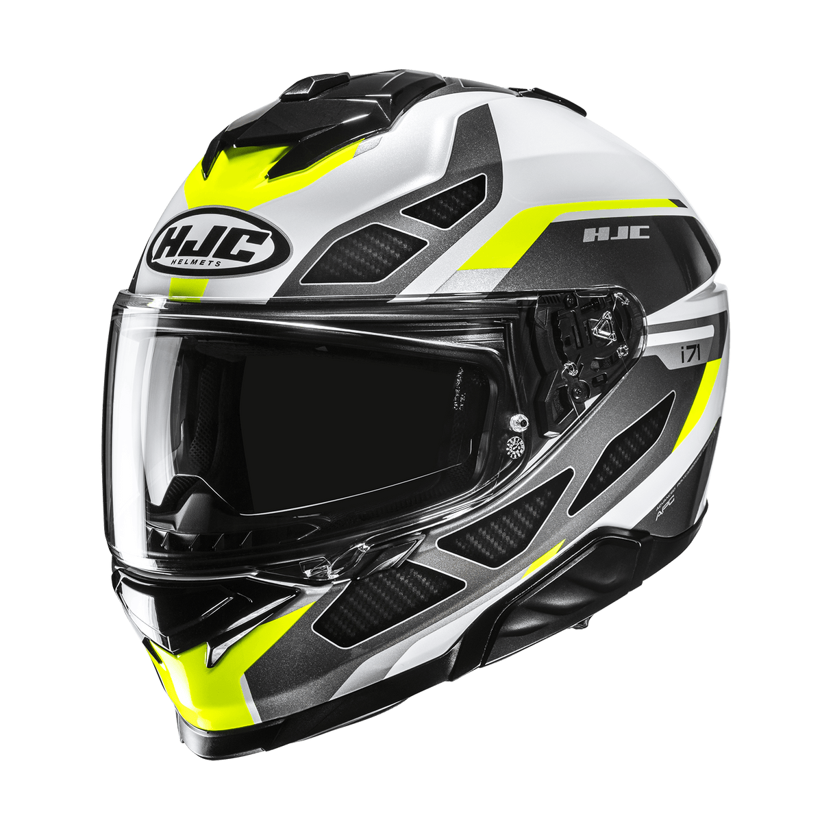 HJC i71 Zest Yellow MC3H helmet, official front three-quarter product view