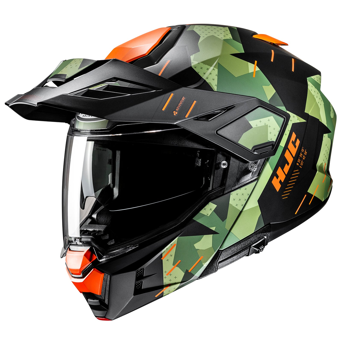 HJC i80 Roki, Green / Black / Orange, front three-quarter view