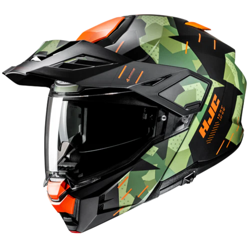 HJC i80 Roki, Green / Black / Orange, front three-quarter view