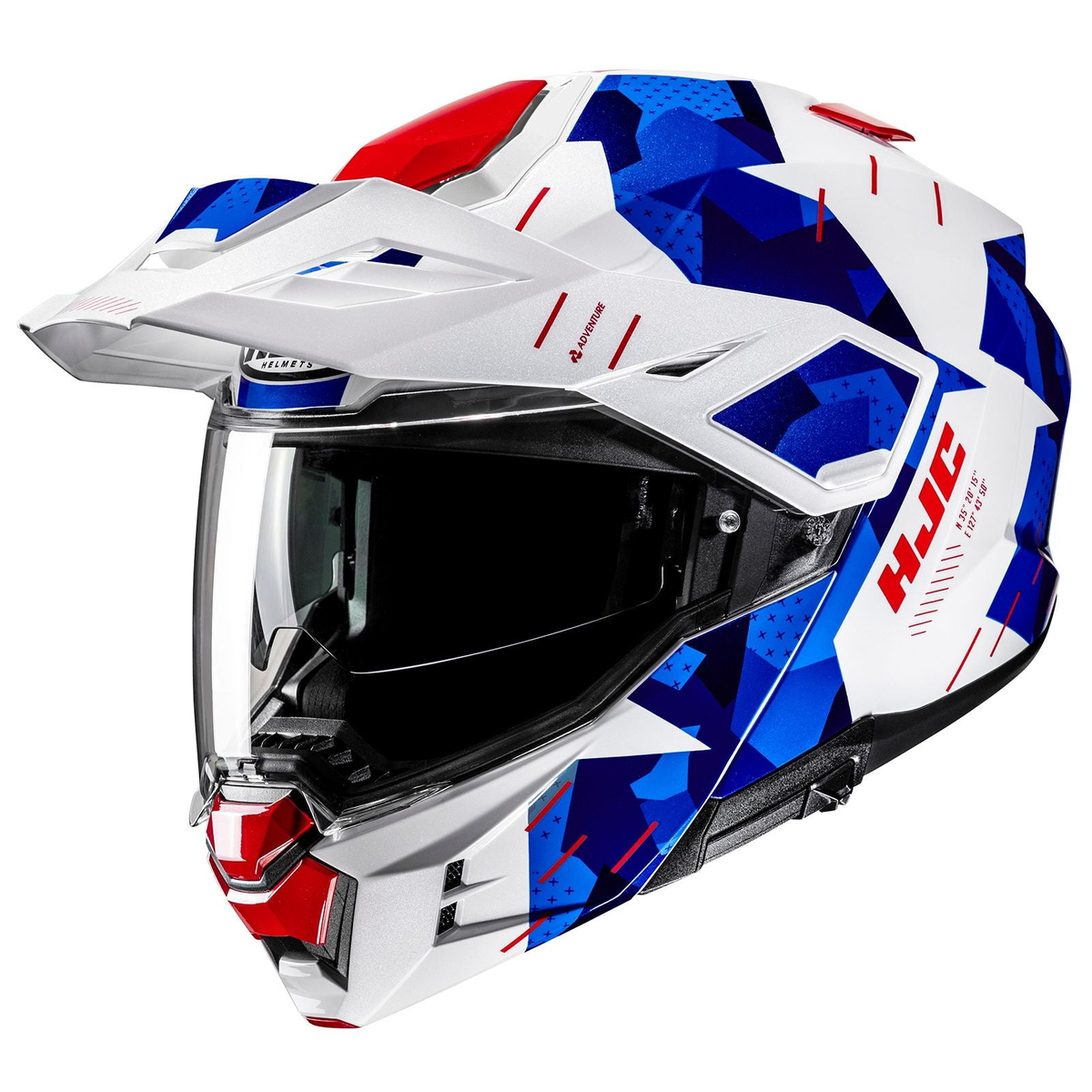 HJC i80 Roki, White / Blue / Red, front three-quarter view