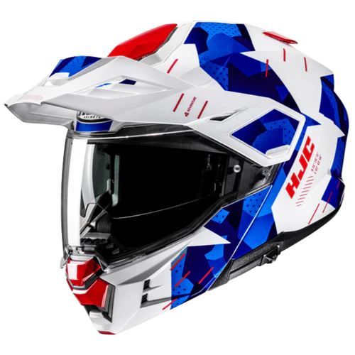 HJC i80 Roki, White / Blue / Red, front three-quarter view